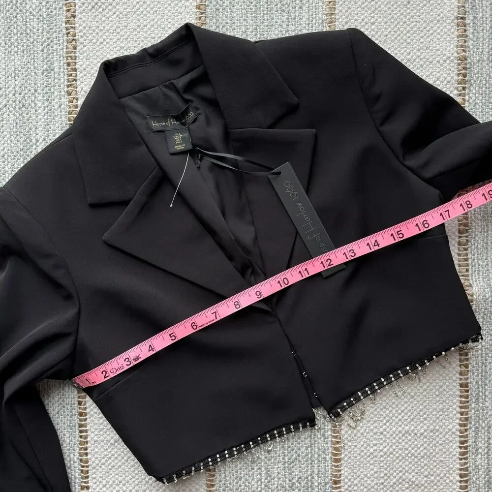 House of Harlow 1960 Black Rhinestone Fringe Blazer Mini Skirt Set Women’s Small - Picture 7 of 15